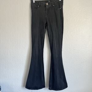 1822 Denim Jeans Womens 28 Faded Black Flare Mid Rise Stretch Retro 2000s Y2K